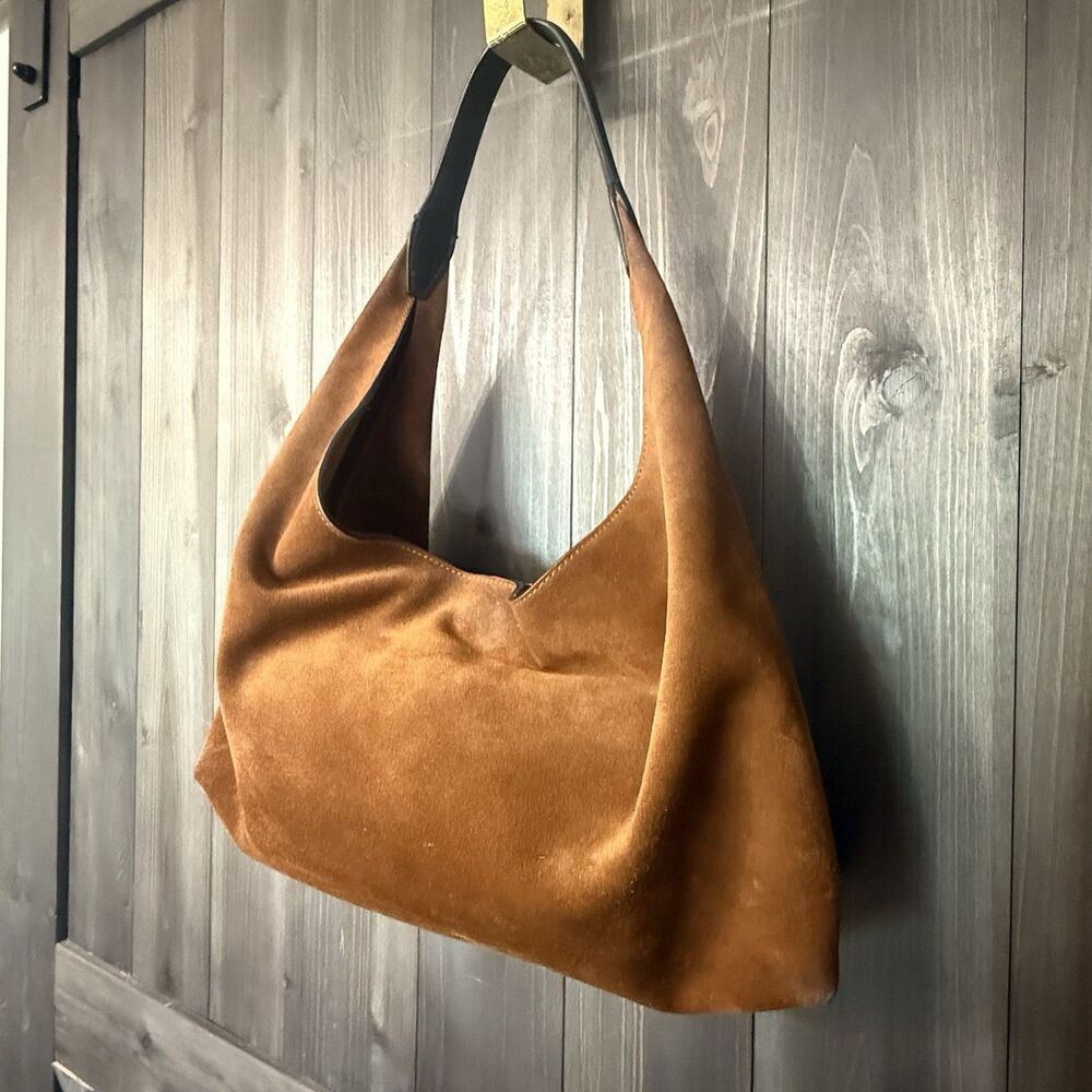 Madewell The Mylie Suede Shoulder Bag Russet Brown Hobo Slouch Zip Top - Picture 2 of 14
